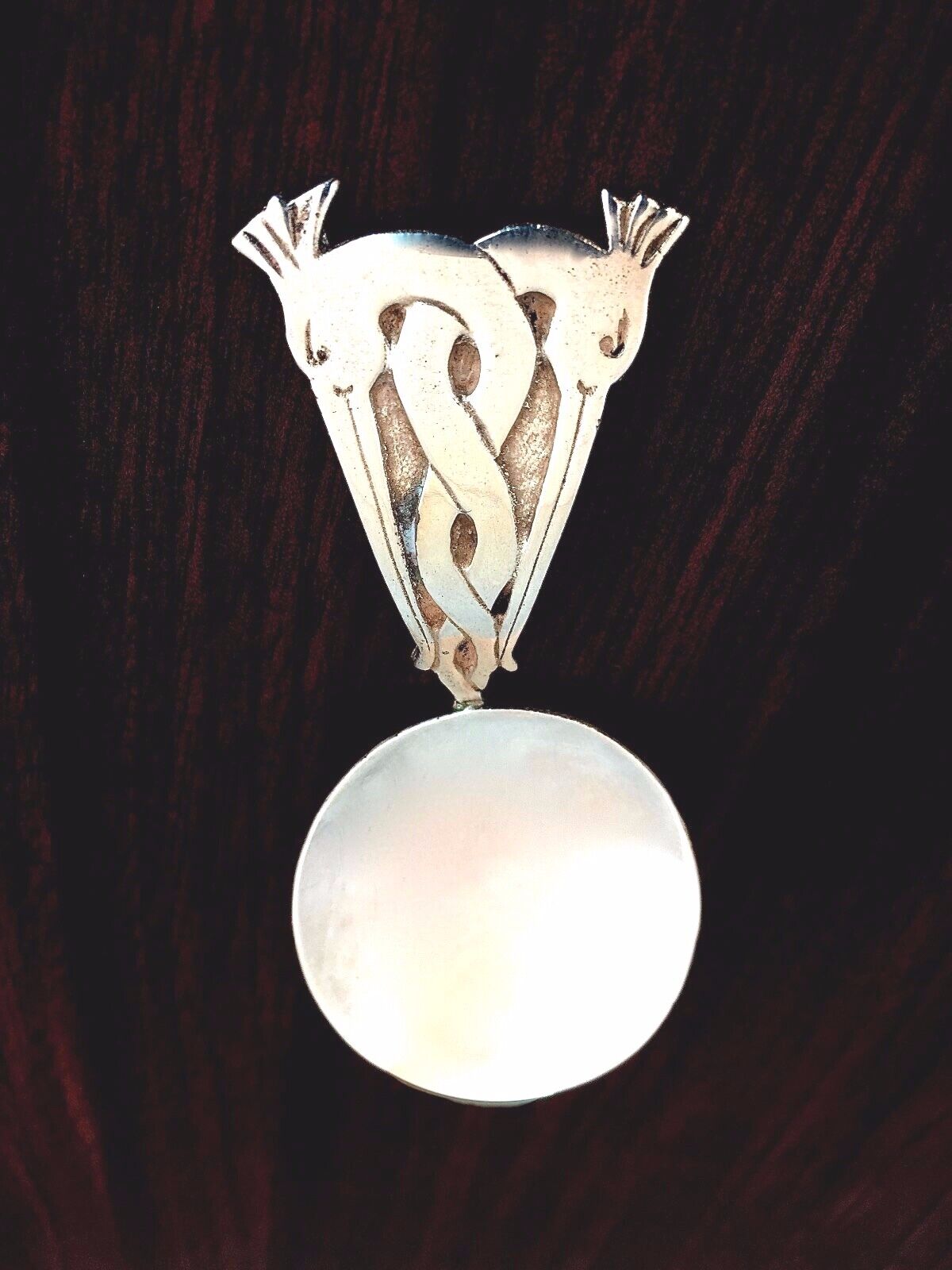 Unusual Silver Hand Wrought Tea Caddy Spoon Crested Stork Handle: No Monogram