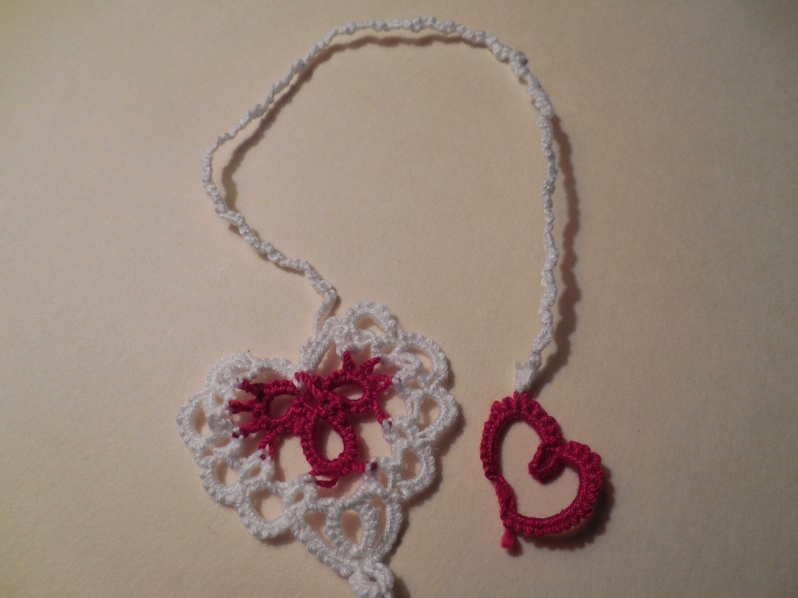 Dove Country Tatted Bookmark Heart To Heart Red & White Lace Tatting #1