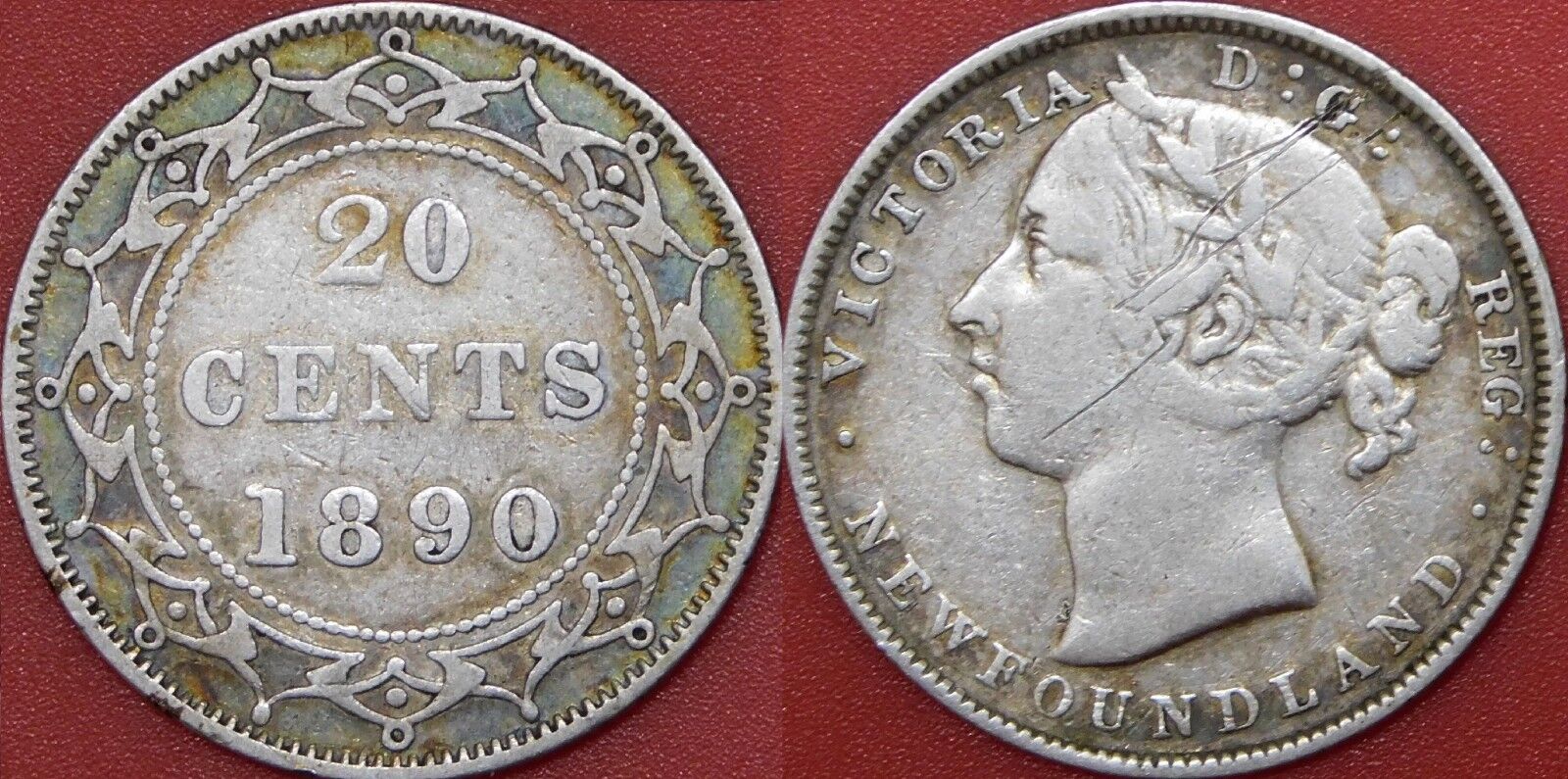 Fine 1890 Canada Newfoundland Silver Quarter Scratched