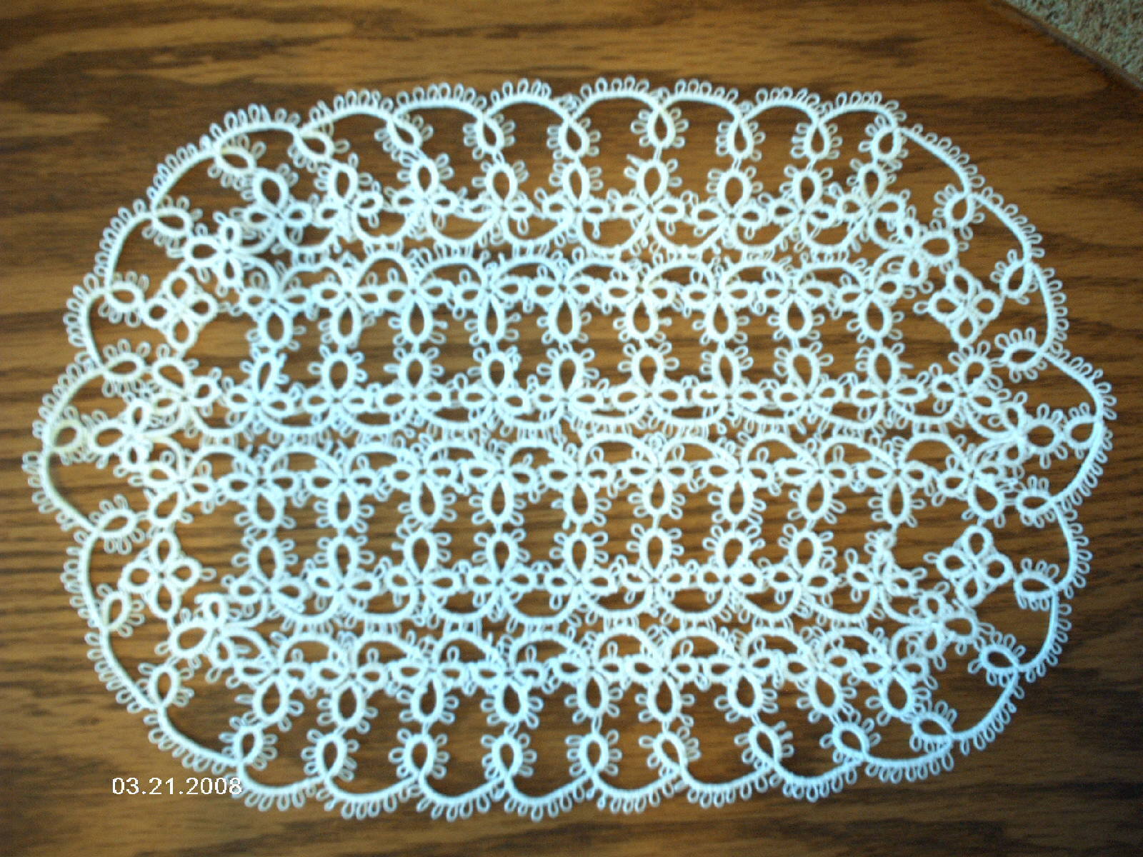 Tatted Doily - Tatting, White 10"x14" Oval Doily, Centerpiece, Handmade Lace