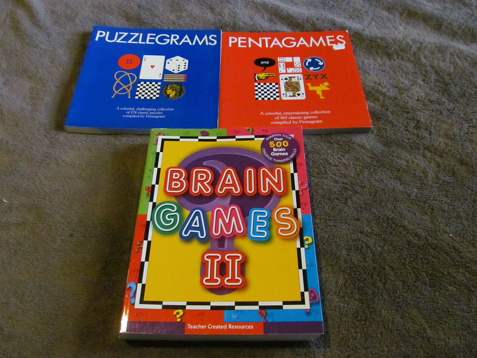 4 Fabulous Puzzle Games Books - Pentagames, Puzzlegrams, Brain Games Ii & More!!