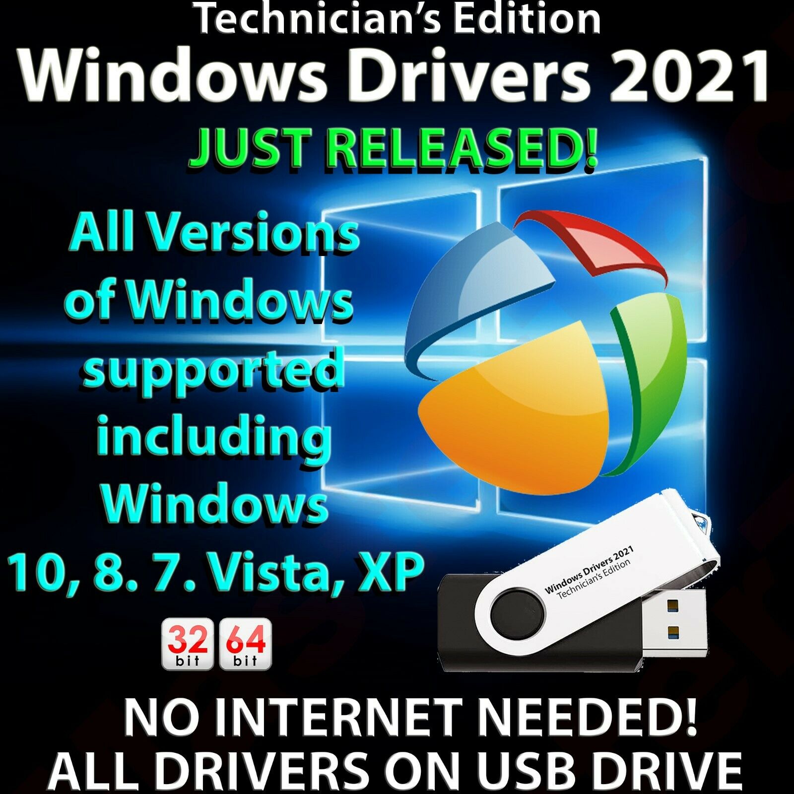 Windows Drivers 2021 Technician's Edition for ALL versions of Windows USB drive