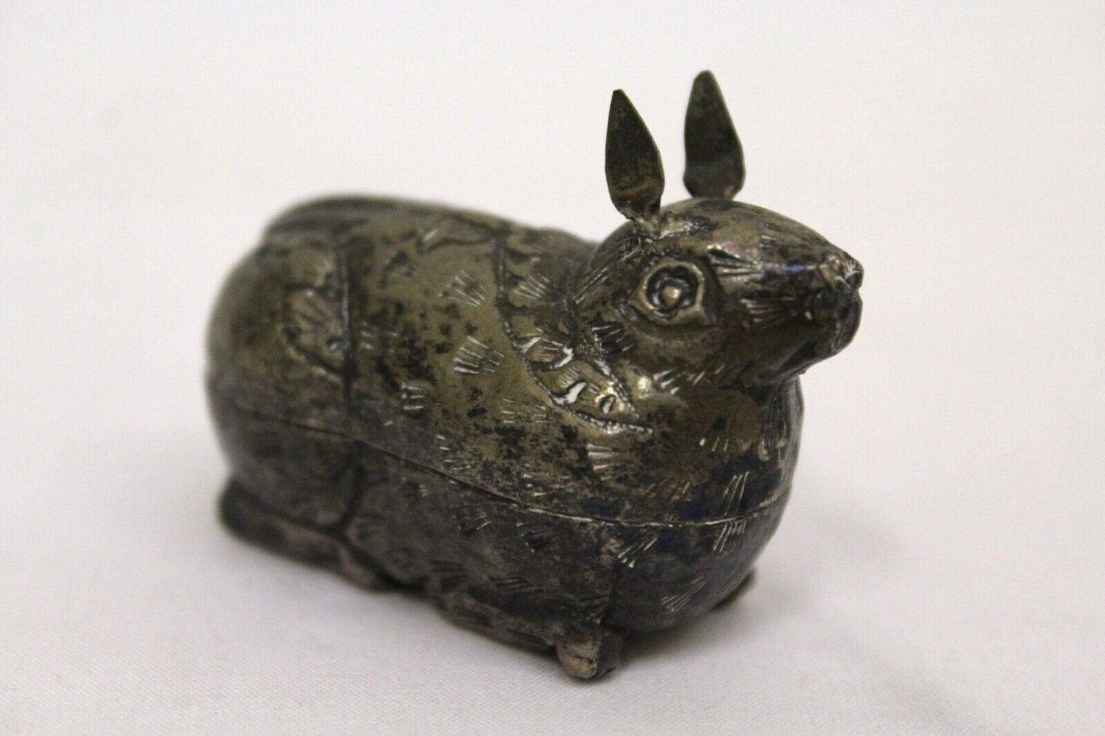 Antique Silver Rabbit Trinket Box Bunny Pill Holder Candy Container #2