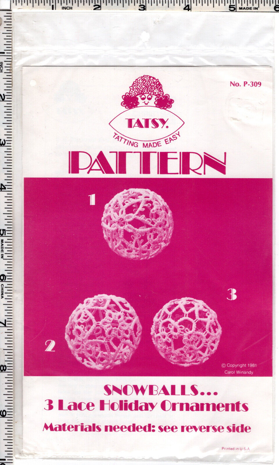 "snowballs" ©1981 Tatsy Pattern 3 Laxce Holiday Ornaments # P-309 New Sealed