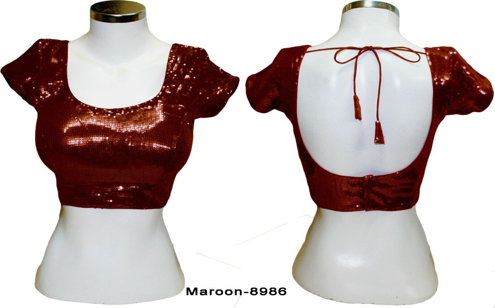 Beautiful Sequins Padded Blouse Choli For Saree Sari Skirt Top Maroon 8986